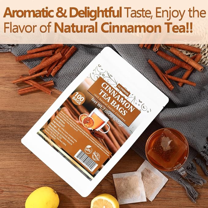 Premium 100 Pure Ceylon Cinnamon Tea Bags, Made with 100% Ceylon Cinnamon Sticks, No Additives & Caffeine Free.