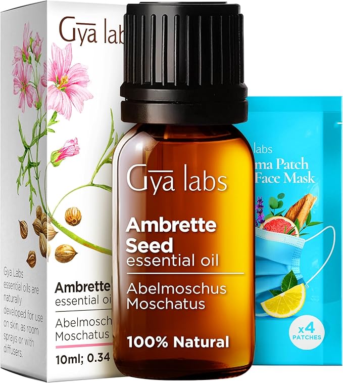 Gya Labs Ambrette Seed Essential Oil for Skin - 0.34 Fl Oz - 100% Pure Natural Ambrette Essential Oil for Diffuser, Candle Making Massage & DIY - Woody Floral Scent