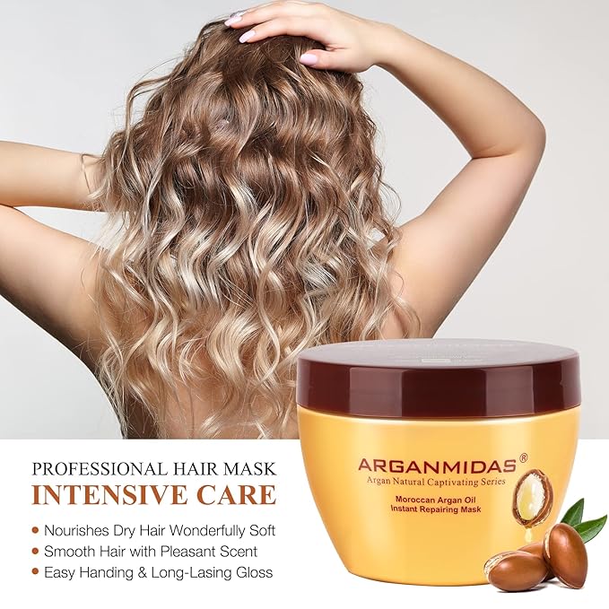 Hydrating Argan Oil Instant Repairing Hair Mask, Deep Conditioner Hair Treatment for Dry Damaged, Curly, Dye, Split End and Bleached Hair,10.2 Fl Oz