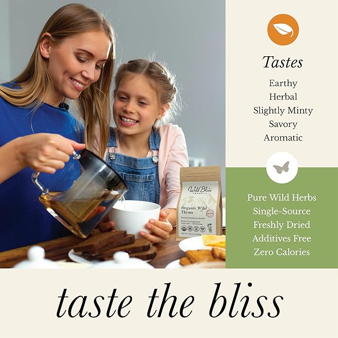 Wild Bliss Organic Wild Breckland Thyme Tea - Caffeine Free Loose Leaf Herbal Tea - Resipratory and Digestion Support - 7.05 Oz - 100 Servings
