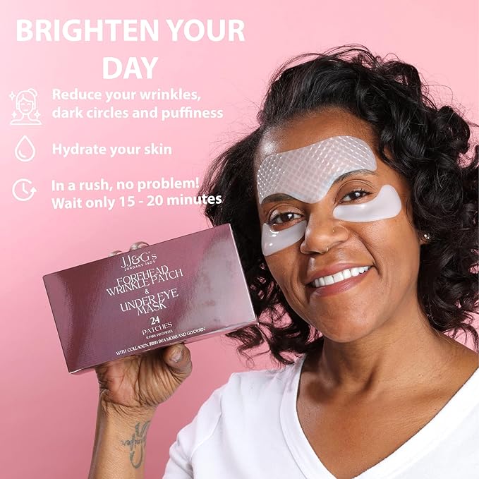 JJ&G's Forehead & Under Eye Anti Wrinkle Patches Bundle | Collagen Irish Sea Moss Vitamin C | Overnight Smoothing Treatment for Wrinkles & Fine Lines | 36 Patches