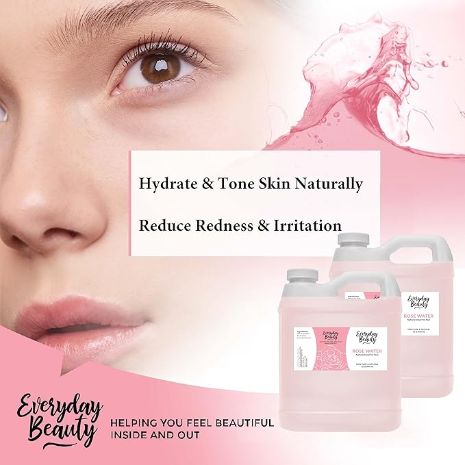Rose Water Facial Toner Bulk - 64oz Alcohol-Free Vegan All Natural Refreshing Spray Mist for Face and Hair - Uplifts, Calming & Soothing for All Skin Types