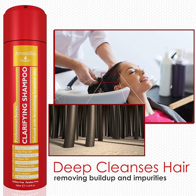 Arvazallia Fortifying Protein Hair Mask and Clarifying Shampoo with Revitalizing Essential Oils Bundle - Professional Detoxifying Shampoo and Deep Conditioner Treatments For Dry or Damaged Hair