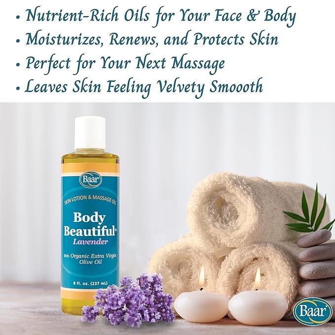 Body Beautiful Lavender Skin Lotion and Massage Oil, 8 Ounces