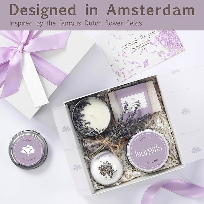 Lavender Spa Gift Set for Moms & Teachers – Gift Basket for Her - Thoughtful Gifts for Mother’s Day - Teacher Appreciation Gifts - Spa-Inspired at Home - Self-Care Essentials