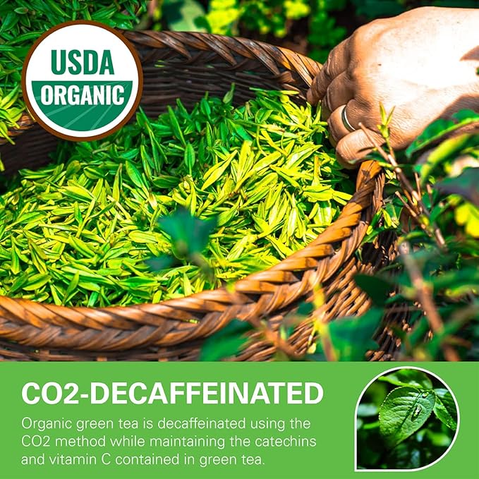 WT WEETEE Organic Decaf Green Tea Bags, Organic Green Tea 200 Count | CO2-Decaffeinated | Super Antioxidant | Resealable Kraft Bag