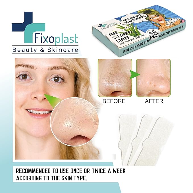 Nose Pore Strips with Aloe Vera, Blackhead Remover Strips, Beauty & Skincare, Cleansing, For All Skin Types, Dermatologically Tested, For Nose, Chin & T-zone, Pack of 40pcs,