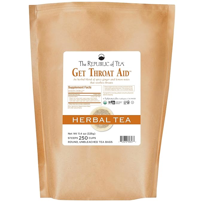 The Republic of Tea — Organic Get Throat Aid Herb Tea Refill Bag, 250 Tea Bags, Naturally Caffeine Free Be Well Tea