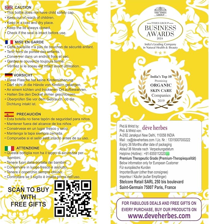 dève herbes Pure Babchi Oil (Psoralea corylifolia) with Glass Dropper Cold Pressed 100ml (3.38 oz)