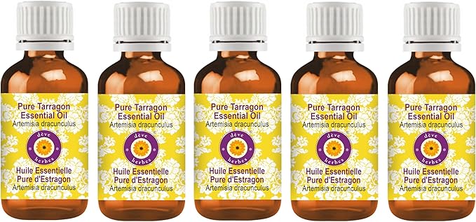 Deve Herbes Pure Tarragon Essential Oil (Artemisia Dracunculus) Steam Distilled (Pack of Five) 100ml X 5 (16.9 oz)