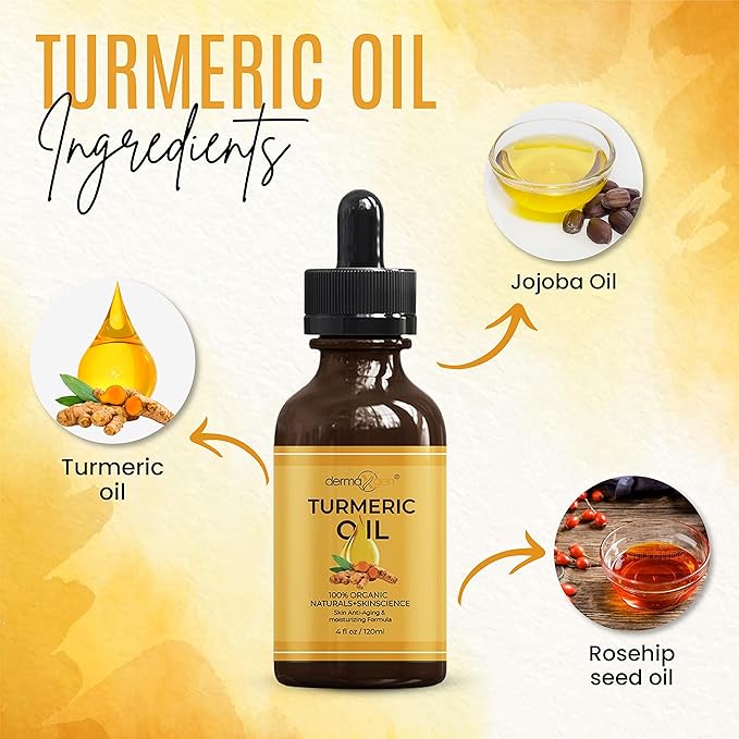 Turmeric Oil + Organic Moisturizer - For Clear, Glowing Skin - Reduce Acne, Hydrate Dull & Dry Skin, Anti-Aging Benefits - Natural Glow-Boosting Elements for Face, Neck & Eye Care - 4 FL OZ/120 ML