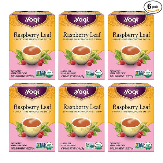 Yogi Raspberry Leaf Tea - Organic Raspberry Leaf Tea Supports Reproductive Health - Organic Tea Bags - Caffeine Free - 16 Tea Bags Per Pack (6 Packs)