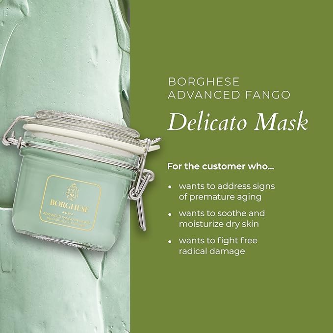 Borghese Advanced Fango Delicato Mud Musk - Hydrating Face Mask with Kaolin Clay, Aloe, Hydrolyzed Collagen & Hyaluronic Acid for Normal & Dry Skin