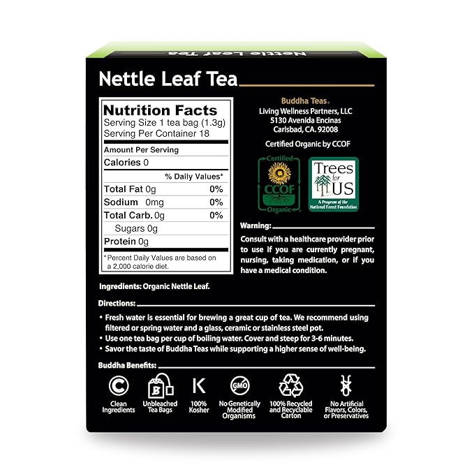 Organic Nettle Leaf Tea - Kosher, Caffeine-Free, GMO-Free - 18 Bleach-Free Tea Bags