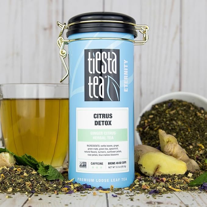Tiesta Tea - Ginger Citrus Herbal Tea | Loose Leaf | Lemon Ginger with Mint and Chamomile | Herbal Bags Alternative, Hot or Iced, Caffeine-Free | Refillable Tin, Brews 50 Cups | 3 Ounce