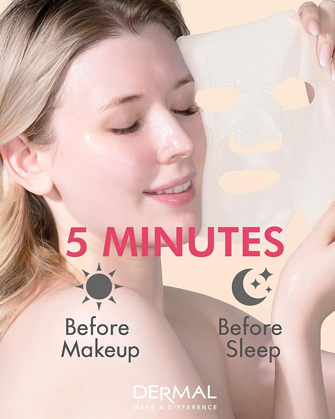 DERMAL Pomegranate Collagen Korean Facial Mask Sheet Pack of 10- Revitalizing, Vibrant Skin, Elasticity - Hypoallergenic Skin Friendly Sheet