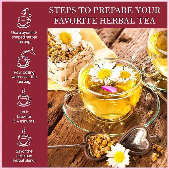 Tealeaf & Co. Chamomile Rose Citrus Herbal Tea Bags - Organic Chamomile Tea Bags with Rose Petals, Orange Peel, Lemon Grass, Hibiscus & Mint Leaves - Low Caffeine - Gluten Free - 50 Teabags