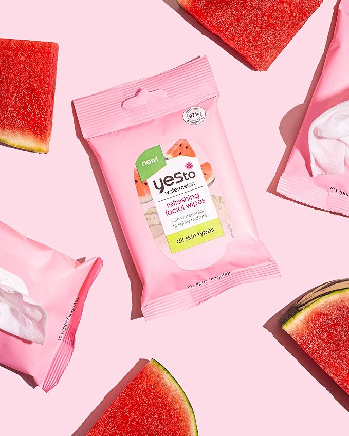 Yes To Watermelon Skincare Essentials Set – Face Wipes, Hand Cream, Lip Balm, Hydrating Moisturizer,