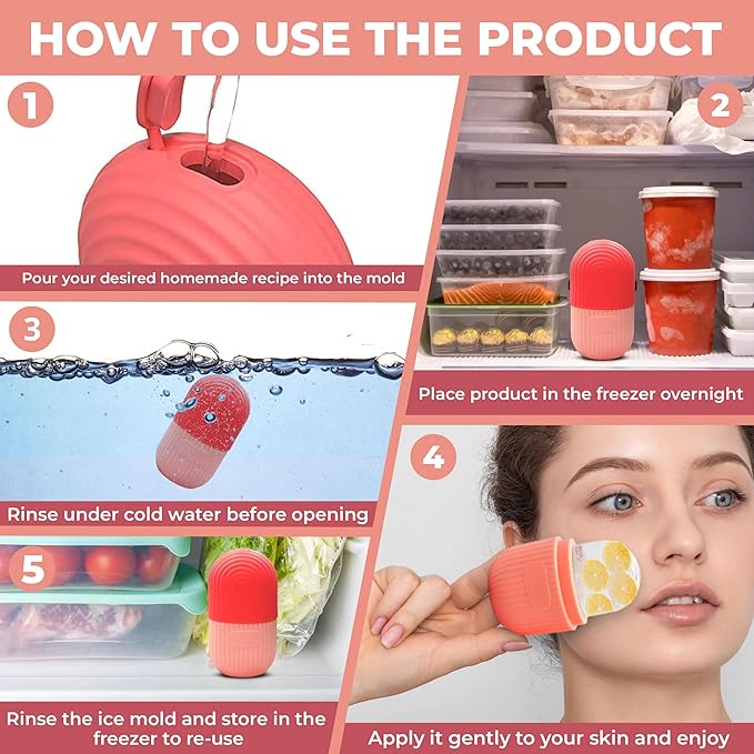 Luxury Cooling Ice Face Roller - Silicone Ice Mold for Face, Eyes, and Neck (Red)