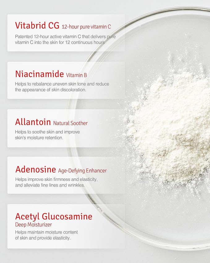 Vitamin C Boost Powder for Face with Niacinamide - 12 hours Active Vitamin C - Even Skin Tone, Age Defying, Minimizing Pores - Mix Powder with Serum & Cream, 0.04oz.