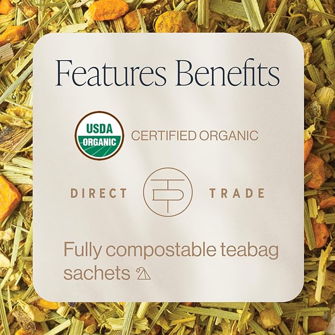 Rishi Tea Turmeric Ginger Herbal Tea - Organic Sachet Bags, Caffeine Free Ayurvedic Digestive Blend with Spicy Ginger & Citrus - 15 Count (Pack of 6)