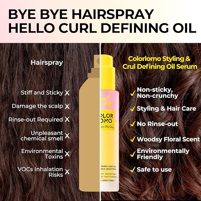 Styling & Curl Defining Oil Serum | 24-Hour Touchable Hold Hair Oil for Natural & Styled Curly Hair l Heat Thermal Protection, Creates Smooth, Shiny, Lightweight Hair