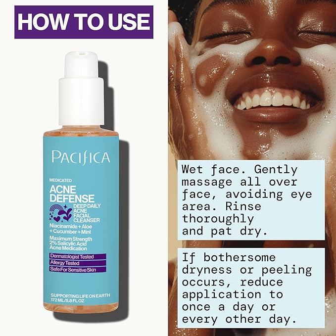 Pacifica Acne Defense Face Wash - Deep Pore Purifying Face Cleanser - w/ 2% Salicylic Acid, Pore Reducing Niacinamide & Inflammation Reducing Cucumber - for Sensitive Skin Vegan Dermatologist Tested