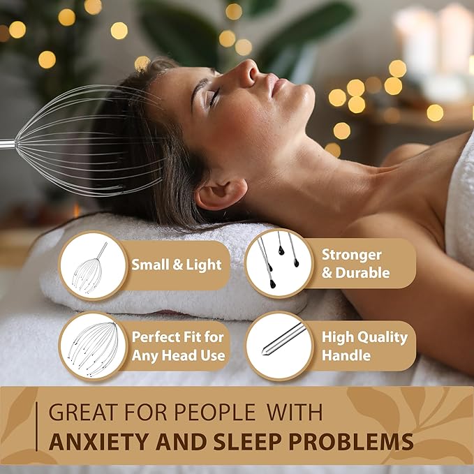 Head Massager 20 Fingers Scalp Massager Head Scratcher, Back Massage Back Scratcher, Stocking Stuffers for Scalp and Body Massage 2 Pack (Silvery)