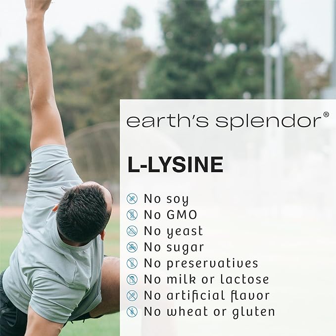 Earth's Splendor L-Lysine 500 mg Dietary Supplement for Men & Women, Supports Collagen & Tissue Maintenance (500 mg, 100 Caplets)