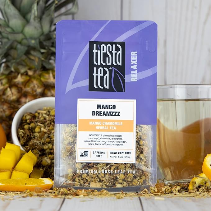 Tiesta Tea - Mango Dreamzzz Chamomile Herbal Tea with Chamomile & Lemongrass | Loose Leaf | Caffeine-Free Relaxing Blend | Brews Hot or Iced & Up to 25 Cups | 1.5oz Resealable Pouch