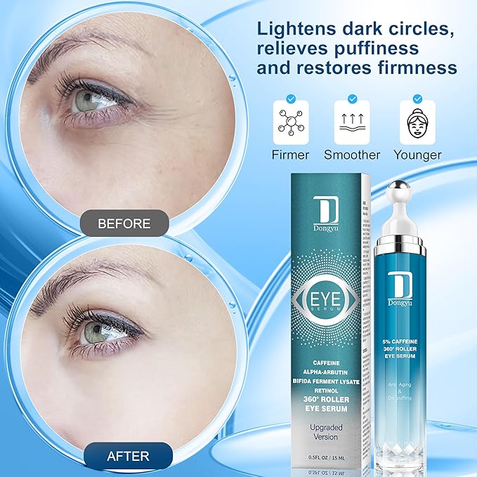 Dongyu Caffeine Eye Cream for Dark Circles: Under Eye Serum for Puffiness Bags Daily Care before Dates Parties Women Men