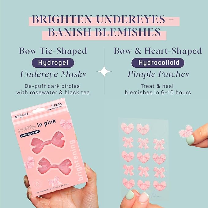 SpaLife PRETTY IN PINK UNDEREYE MASK & PIMPLE PATCH DUO – Hydrogel Undereye Patches for Dark Circles, Puffy Eyes – Hydrocolloid Pimple Patches – Mother's Day Gifts for Her - 42 Total Patches