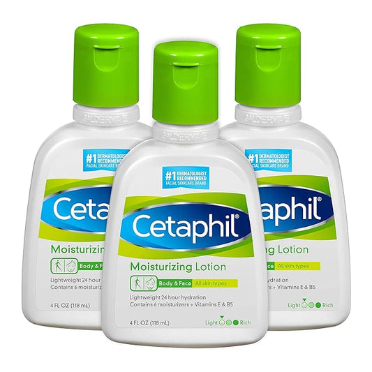 Cetaphil Moisturizing Lotion, 4 fl oz (Pack of 3), Hydrating Moisturizer For All Skin Types, Instant Hydration lasting up to 24 Hours, Non-Greasy, No Added Fragrance for Sensitive Skin