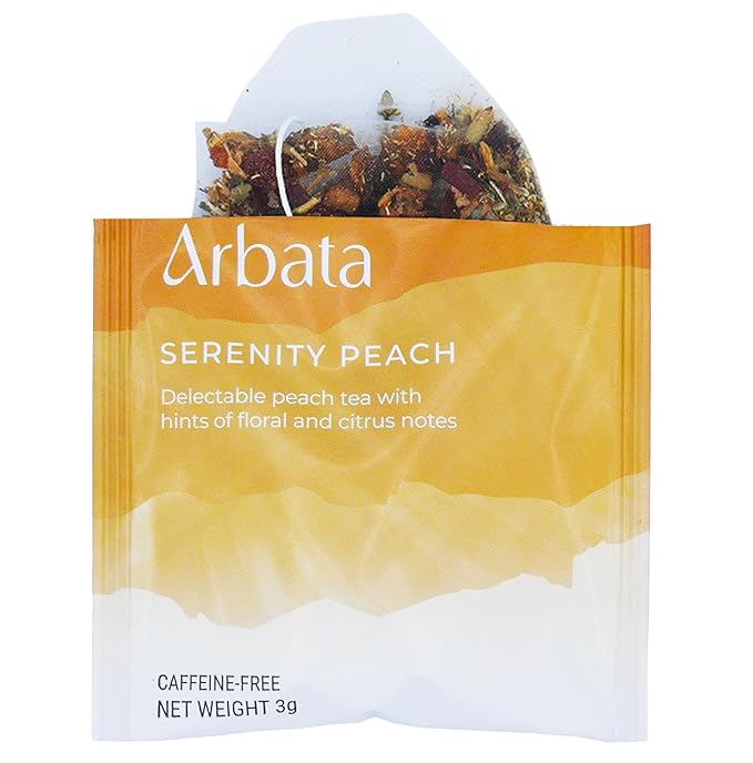 Arbata Serenity Peach Tea, 12 Pyramid Tea Bags Decaf Herbal Tea, Artisinal Naturally Flavored Caffeine Free Tea with Notes of Citrus, Apple, Pineapple