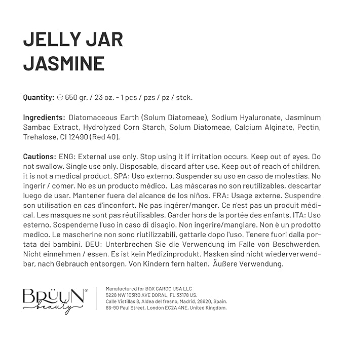 BRÜUN Peel-Off Jazmine Jelly Mask for Face Care – A 23 fl oz Rubber Mask Jar for 30 to 35 Treatments – A Skin Care Moisturizing Gel Mask of Spa Set for Men, Women and Adults