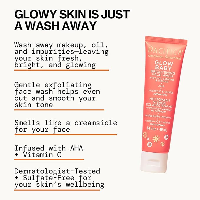 Pacifica Beauty | Glow Baby Vitamin C Trial + Value Kit | 3-Piece Skin Care Gift Set | Travel Friendly | Brightening Face Serum, Face Wash/Cleanser, Under Eye Patches | Glycolic Acid, AHA | Vegan