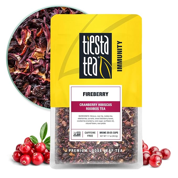 Tiesta Tea - Cranberry Hibiscus Rooibos Tea | Fireberry | Loose Leaf | Herbal Blend with Hibiscus, Cranberry, Currants & Rooibos | Enjoy Hot or Iced | 1.7oz Resealable Pouch, 25 Cups