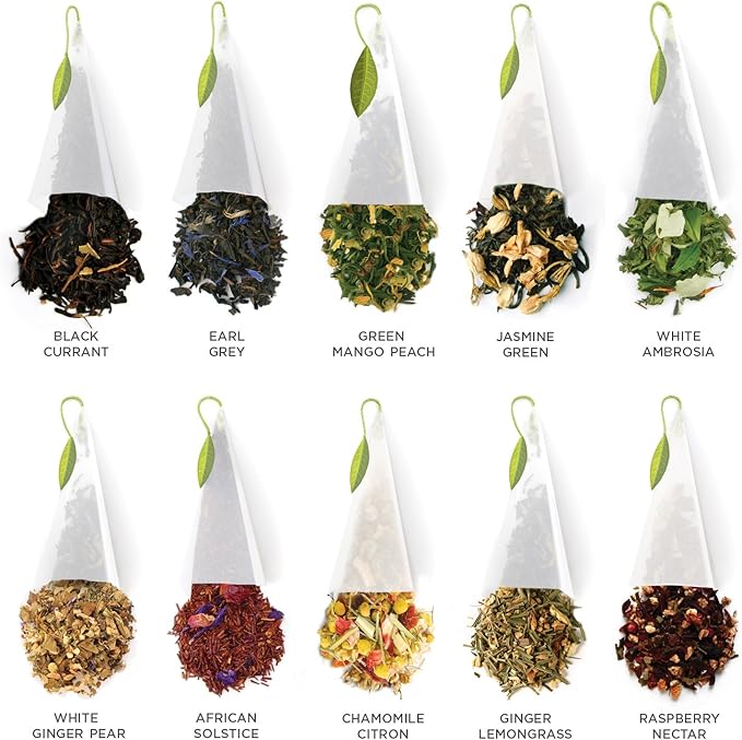 Tea Forte Tea Tasting Assortment Presentation Box Tea Gift Set Sampler, 20 Count 2 of Each Variety Individually Wrapped Handcrafted Pyramid Infuser Bags