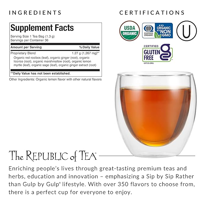 The Republic of Tea — Organic Get Throat Aid Herb Tea Tin, 36 Tea Bags, Naturally Caffeine Free Be Well Tea