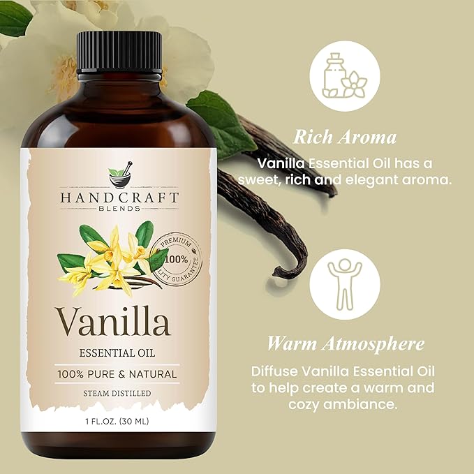 Handcraft Blends Vanilla Essential Oil - 1 Fl Oz - 100% Pure and Natural - Premium Grade Essential Oil for Diffuser and Aromatherapy
