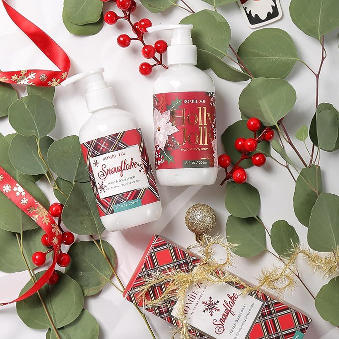 Christmas Hand & Body Lotion with Moisturizing Shea Butter for All Skin Type- Tartan Checks - Holiday Floral Scent - 236 ML / 8 FL OZ