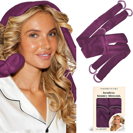 Heatless Hair Curler Curls Overnight Rods No Heat Hair Curlers to Sleep in, Soft Heatless Curling Ribbon Set with Clip Hair Rollers for Blowout Look Long Short Hair, Mulberry