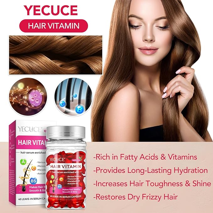 Hair Treatment Serum,Hair Capsules for Hair Growth and Moisturizing with Vitamin A C E Pro B5, Conditioner for Women & Men 40P