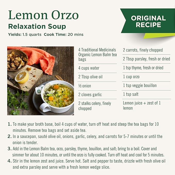 Traditional Medicinals Organic Lemon Balm Herbal Tea, Calming and Supports Digestion, (Pack of 1) - 16 Tea Bags