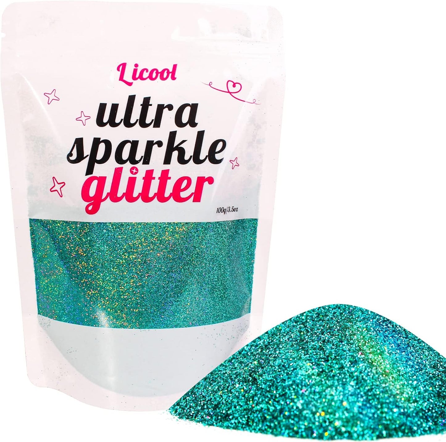 Holographic Fine Glitter, 100g Craft Glitter for Epoxy Resin, Iridescent Sequins, Loose Glitter for Face Body Hair Eye, Makeup Cosmetic Glitter for Nails Festival Decoration (Laser Greenish Blue)