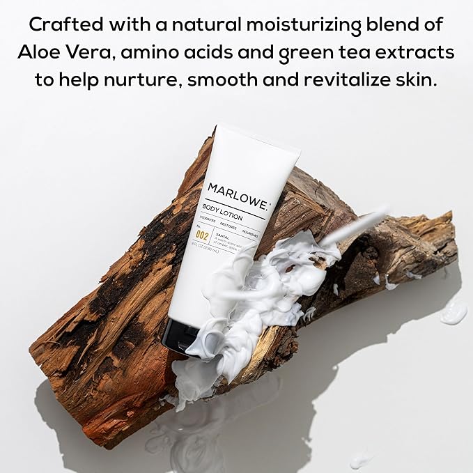 No. 002 Santal Body Lotion 8 Oz, Moisturizing & Nourishing Daily Dry Skin Lotion for Men, Made with Hydrating Natural Aloe Vera, Non-Oily, Warm Amber, Sandalwood & Citron Scent, Vegan