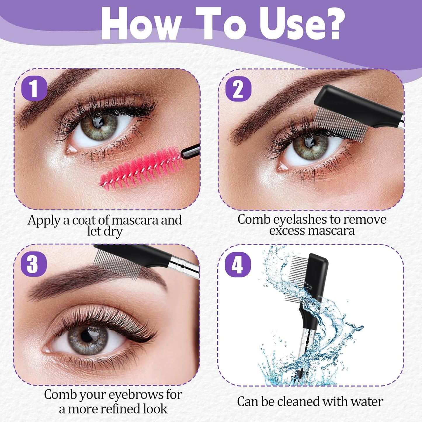 Small Eyelash Comb, 2 Pack Metal Eyelash Brush Eyelash Separator Tool Eyebrow Brush Grooming Eye Lash Separator Grooming Brushes Eyebrow Comb with Metal Teeth Eye Makeup Tool for Women (Short Handle)