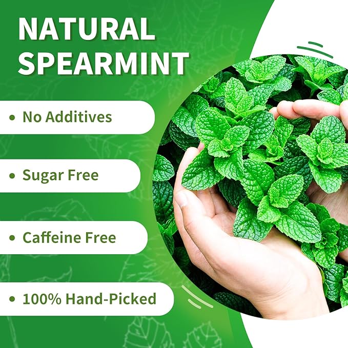 Tempoak Premium Spearmint Tea Bags - 60bags/6.4 Oz 100% Pure & Natural Spearmint Leaves Herbal Tea, Caffeine Free, No Additives, No Sugar, Non-gmo, No Gluten