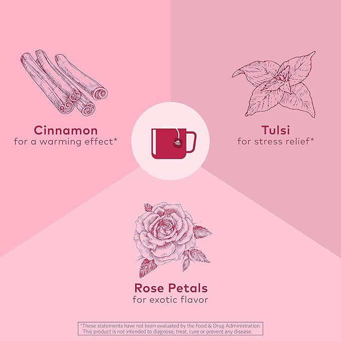 ORGANIC INDIA Tulsi Cinnamon Rose Tea Bags - Tulsi Rose Tea Bags, Cinnamon Tea Bags w/Holy Basil, Chamomile, Caffeine Free - 18 Infusion Bags, 3 Pack