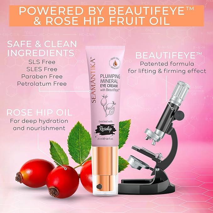 PLUMPING MINERAL EYE CREAM - Firming, Lifting, & Smoothing Formula, Eye Cream Anti-Aging - Quick Absorbing & Rich Moisture Finish, Beautifeye Concentrate for Dry & Wrinkled Skin - 25 ml